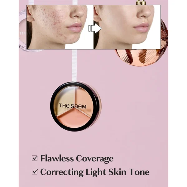 THE SAEM Cover Perfection Triple Pot Concealer 03 Correct Up Beige – 3 Color Full Coverage Concealer - Image 2