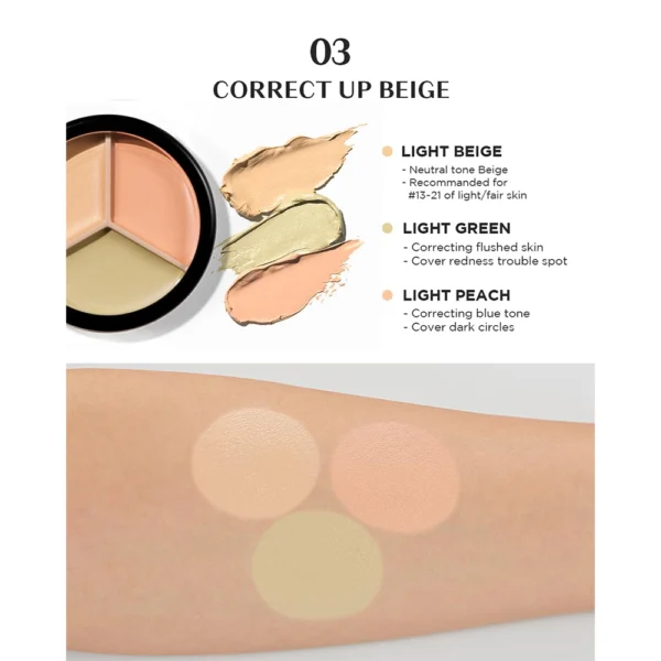 THE SAEM Cover Perfection Triple Pot Concealer 03 Correct Up Beige – 3 Color Full Coverage Concealer - Image 5