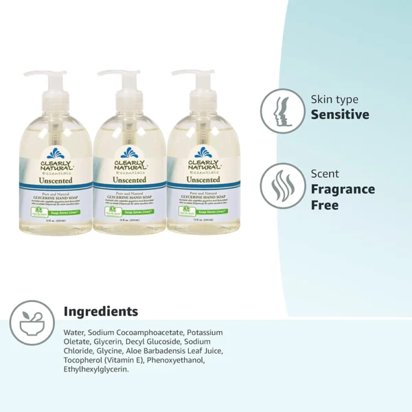 Essentials by Clearly Natural Glycerin Liquid Hand Soap, Unscented, 12fl. oz, Pack of 3 - Image 6
