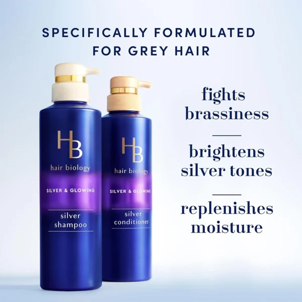 Hair Biology Biotin-Infused Purple Shampoo and Conditioner Set for Grey Hair, Silver & Glowing, Corrects Yellow Tones, 2 Pack, 25.5fl. oz Total - Image 3