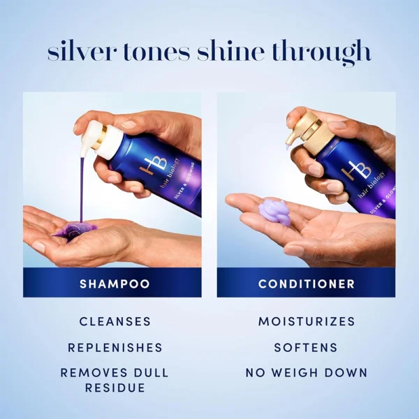 Hair Biology Biotin-Infused Purple Shampoo and Conditioner Set for Grey Hair, Silver & Glowing, Corrects Yellow Tones, 2 Pack, 25.5fl. oz Total - Image 7
