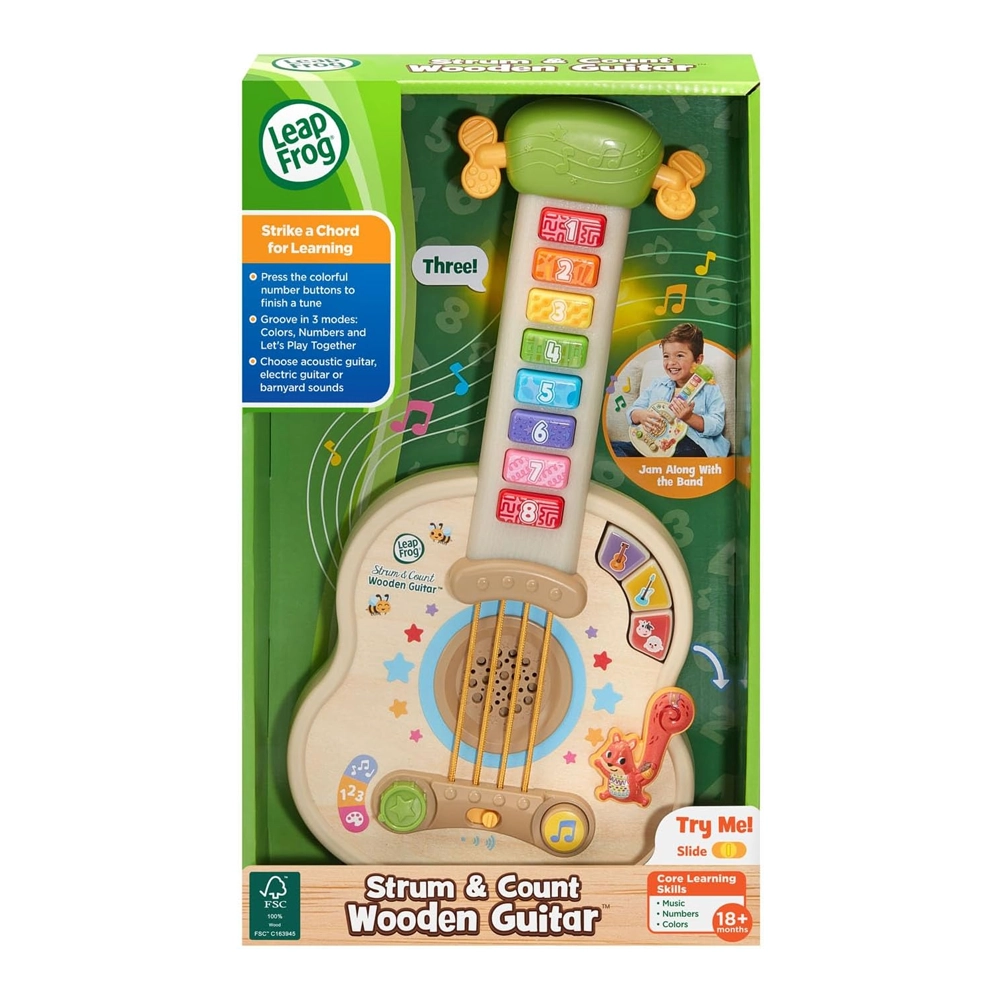 LeapFrog Strum and Count Wooden Guitar, Musical Toddler Toy - For 18+months Kids