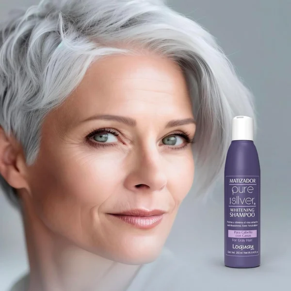 Matizador Pure Silver Whitening Shampoo For Gray Hair Loquay, 200ml /  8.45 fl oz - Image 5
