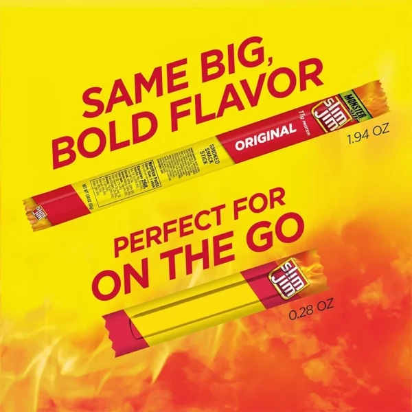 Slim Jim Smoked Meat Sticks, Original Flavor, 6g Protein Per Serving, 0.28 oz. (46 Count) - Image 2