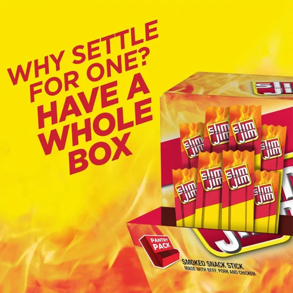 Slim Jim Smoked Meat Sticks, Original Flavor, 6g Protein Per Serving, 0.28 oz. (46 Count) - Image 3