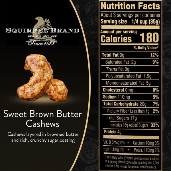 Squirrel Brand Sweet Brown Butter Cashews, 3.5 Ounces Resealable Bag - Image 2