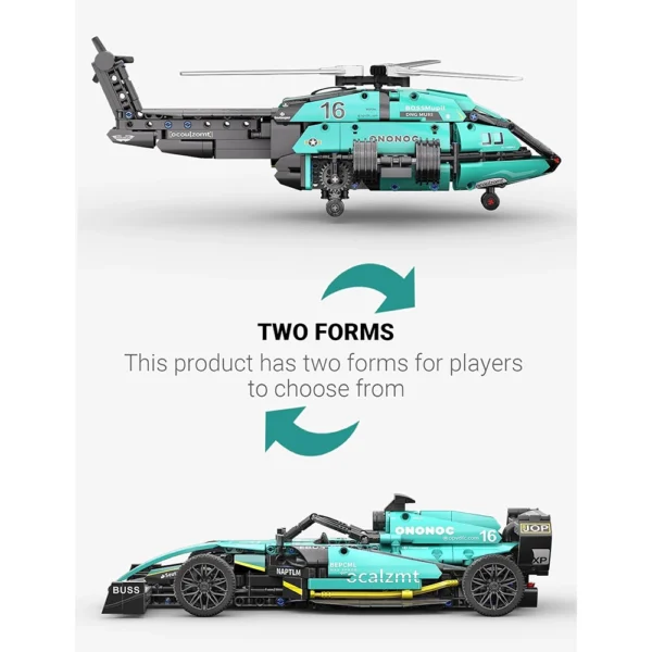 2 in 1 Formula 1 Racing Car Or Helicopter Building Sets, Sports Car Blocks Kit For 14 years and up - Image 6