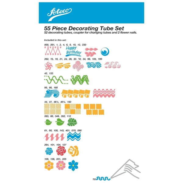 Ateco 783-55 Piece Cake Decorating Set, 1 Standard Coupler, Includes 52 Stainless Steel Tubes - Image 2