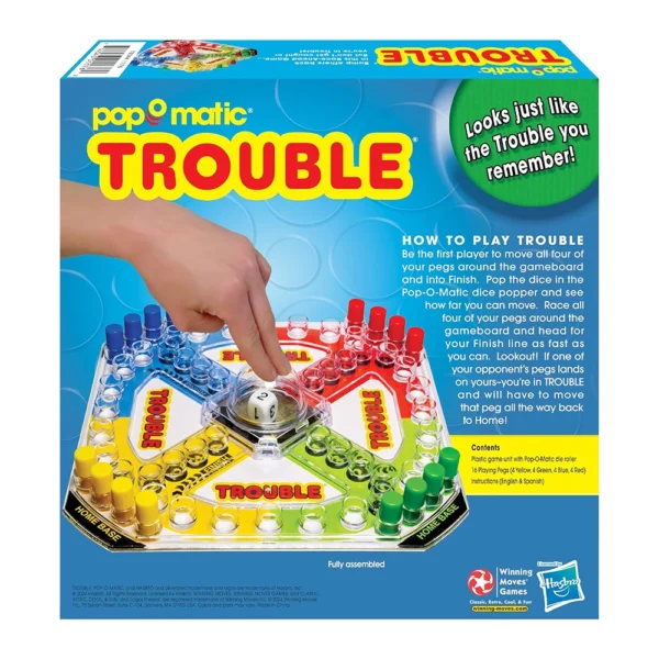 Classic Trouble with Retro Artwork and Pop-o-Matic Popper by Winning Moves Games USA, For Ages 5+ - Image 3