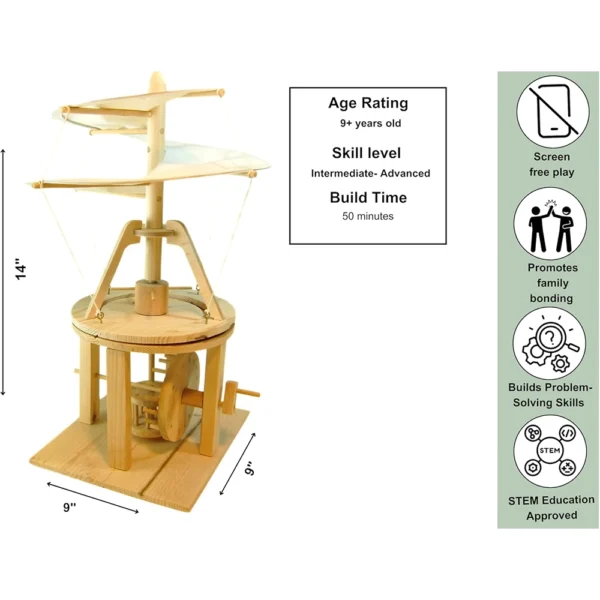 Pathfinders STEM Kit – Leonardo da Vinci Helicopter Model Kit - Science Kits for Kids Age 12-14 - Image 3