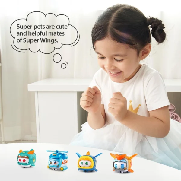Super Wings Toys, 4 PCS Super Pet Sets, Glow and Face-Changing Transformer Toys Jerome Golden Boy Shine Tino Pet - Image 2